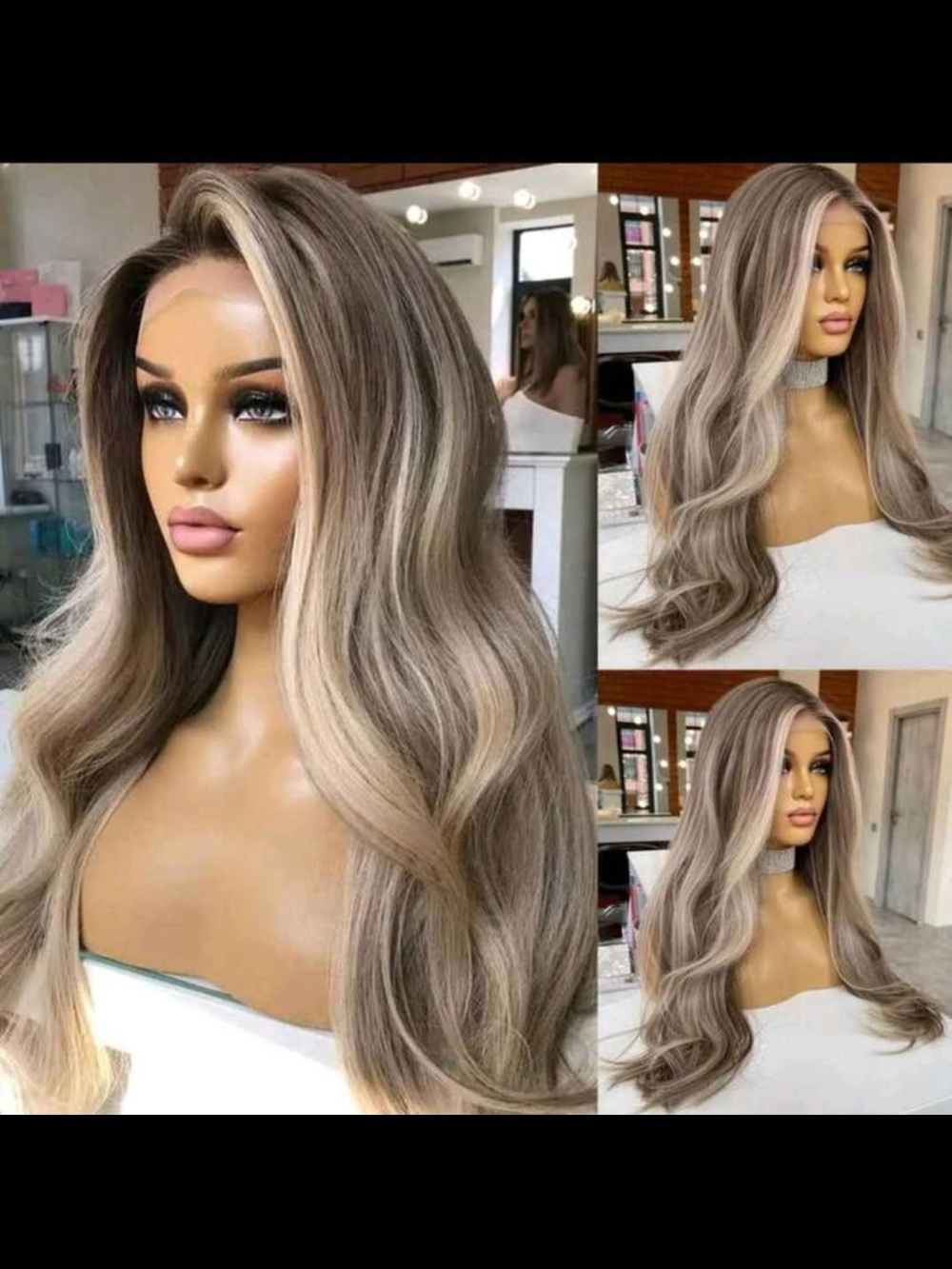 Long Wavy Blonde Highlight Lace Front Wig - Women Hair